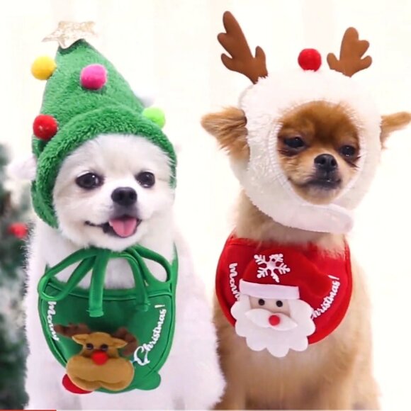 Cat&Dog Christmas Costume Set,Bandana & Hat Outfit - Picture 1 of 8